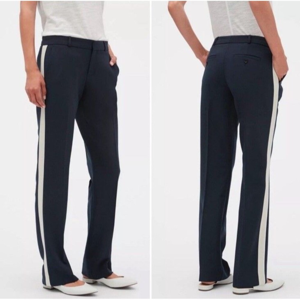Banana Republic Navy White Stripe Logan Mid Rise Casual Pant Size 2